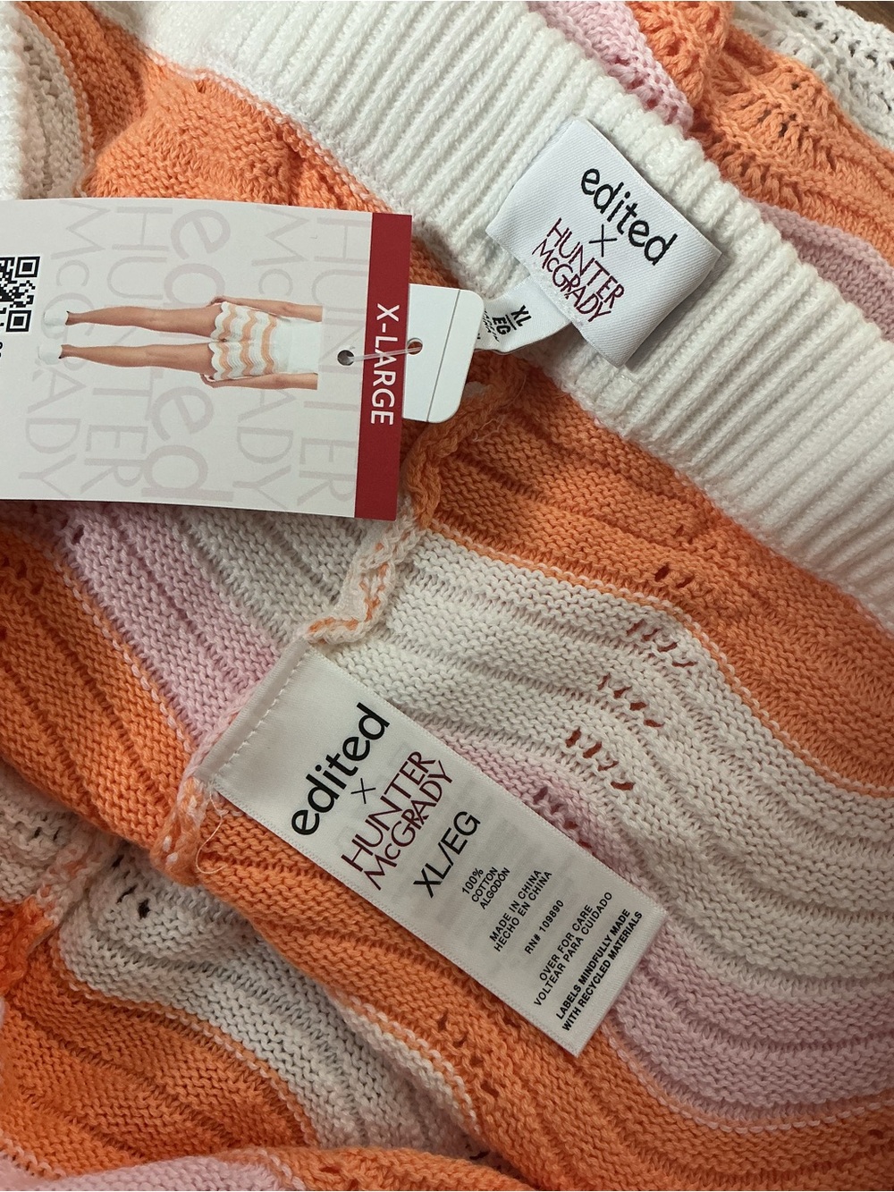 NWT Edited Hunter McGrady Crochet Wave Shorts Size XL Pink Orange Chevron Beach - Picture 3 of 3